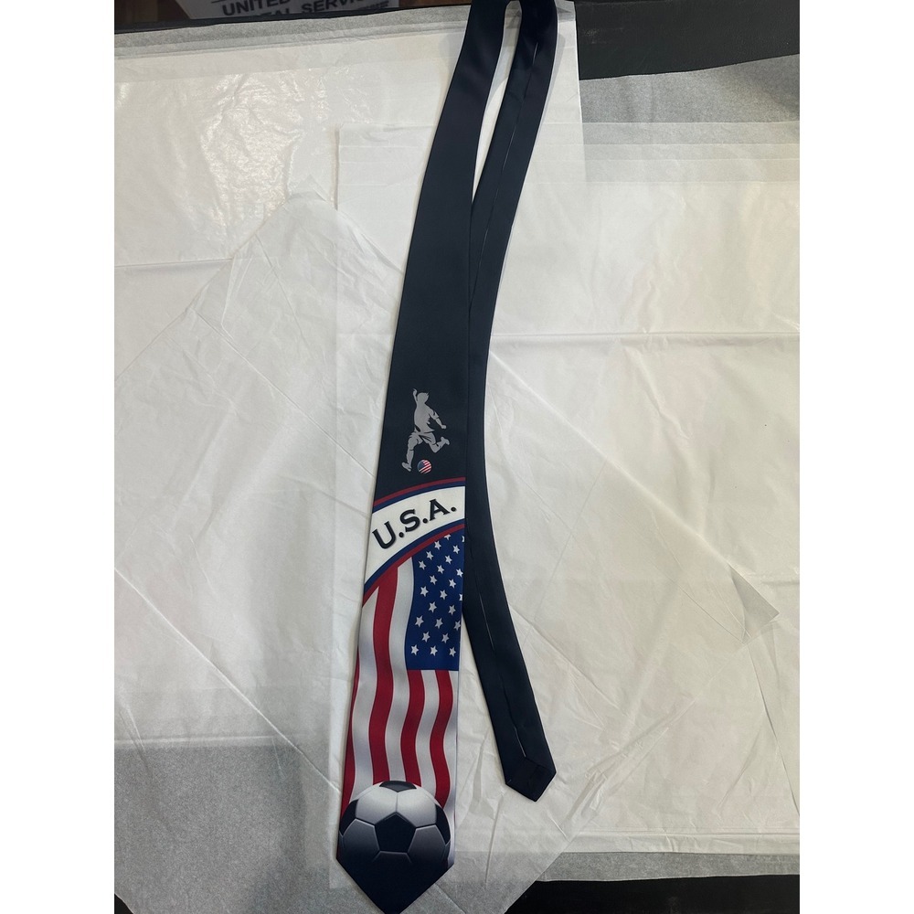 Three Rooker USA Soccer World Cup Mens Necktie American Flag Soccer Ball Navy
